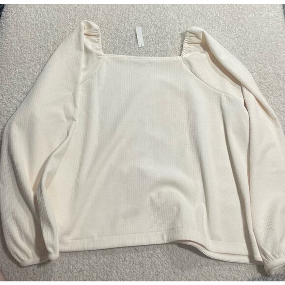 NWT Madewell Women's 4X Plus Size Crepe Square Neck Puff Sleeve Top Cream - Picture 8 of 12